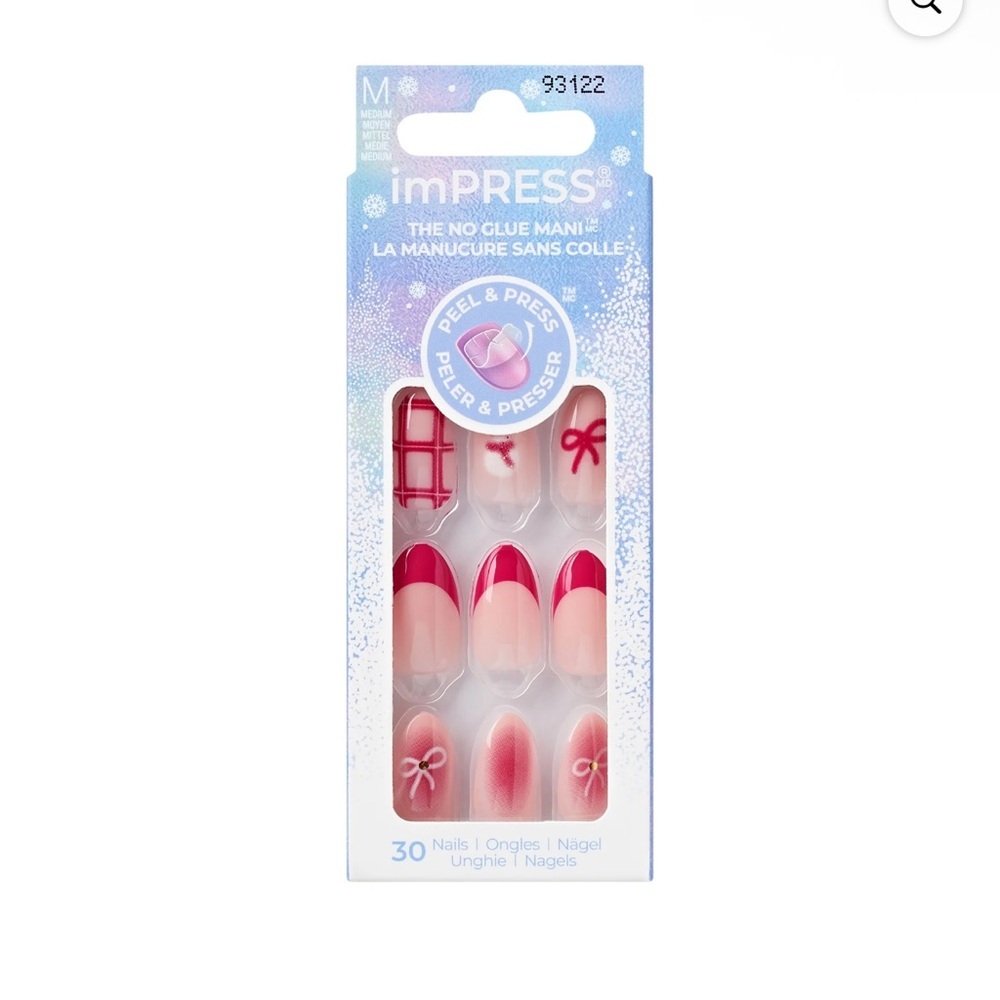 imPRESS Holiday‎ Press on Nails, Yule Be Happy, Pink, Medium Almond, 30 Count